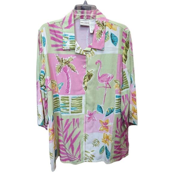 Napa Valley Women's Multi-Color 3/4 Sleeve Length Rayon Button Front Top Large - Picture 1 of 4